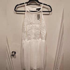 Candalite Women's NWT White Halter Neck Embroidered Tulle Midi Dress 2X Wedding